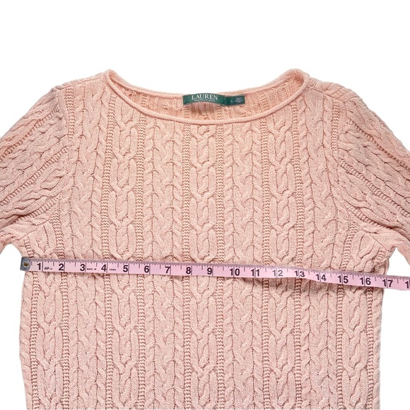 Lauren Ralph Lauren Sweater Women’s Size Large Pink Cable Knit Cotton Crewneck L - Picture 7 of 8